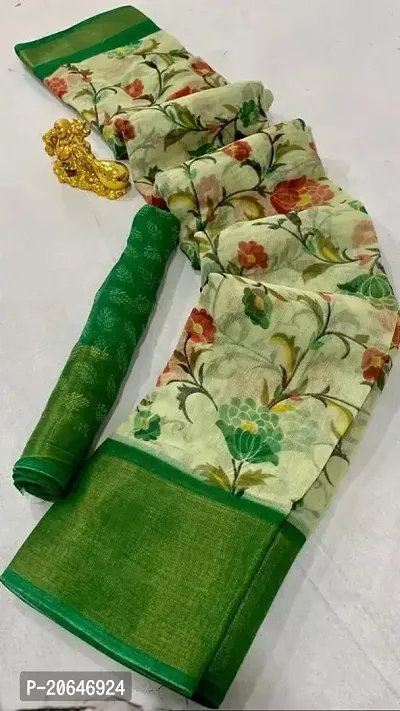 Beautiful Cotton Green Saree with Blouse piece