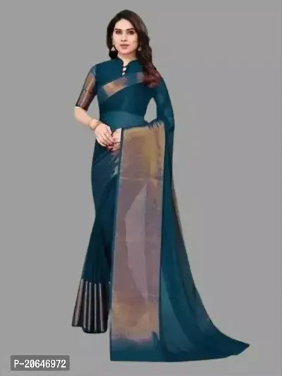 Beautiful Chiffon BlueSaree with Blouse piece