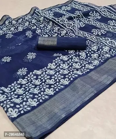 Beautiful Cotton Navy Blue Saree with Blouse piece