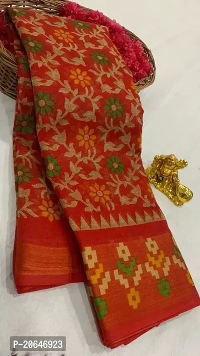 Beautiful Cotton Red Saree with Blouse piece