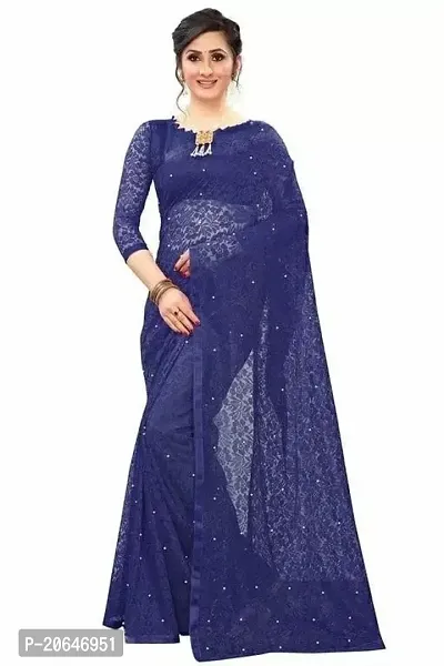 Beautiful Net Navy Blue Saree with Moti with Blouse piece