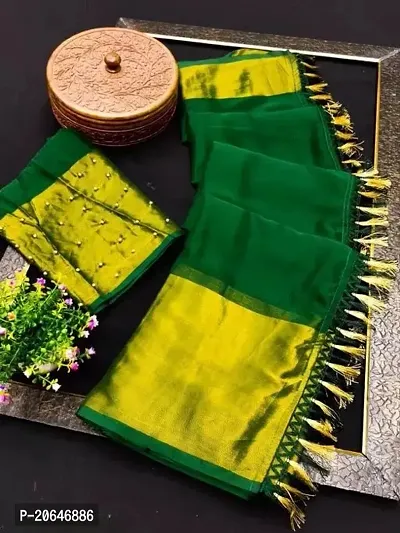 Beautiful Chiffon Green Saree with Blouse piece