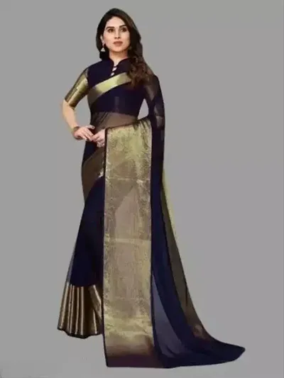 Tattou ARCHI FASHION Women's chiffon Solid Saree with Unstitched Blouse Piece