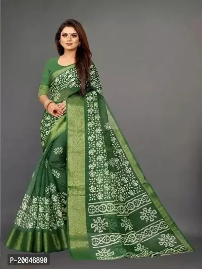 Beautiful Cotton Green Saree with Blouse piece-thumb0