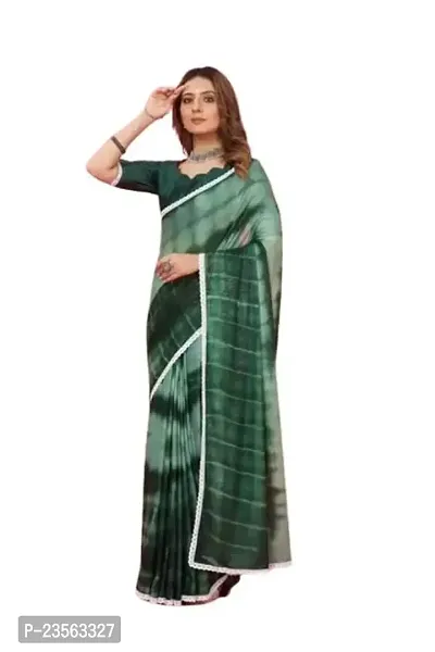 Vragi Casual Wear White Border Murga Sequence Saree With Unstitched Blouse Piece [Green]
