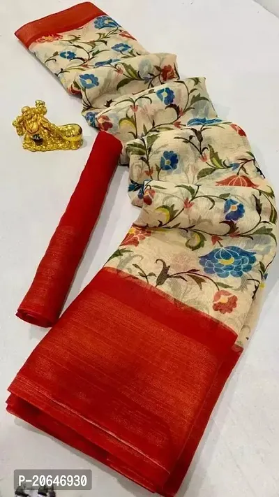 Beautiful Cotton Red Saree with Blouse piece