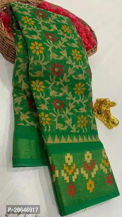 Beautiful Cotton Green Saree with Blouse piece