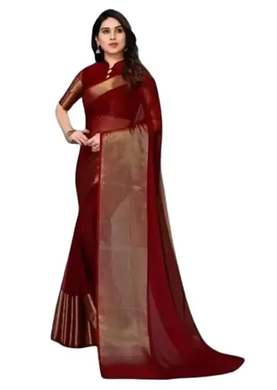 Vragi New Golden Patta Silk Saree With Unstitched Blouse Piece For Women's