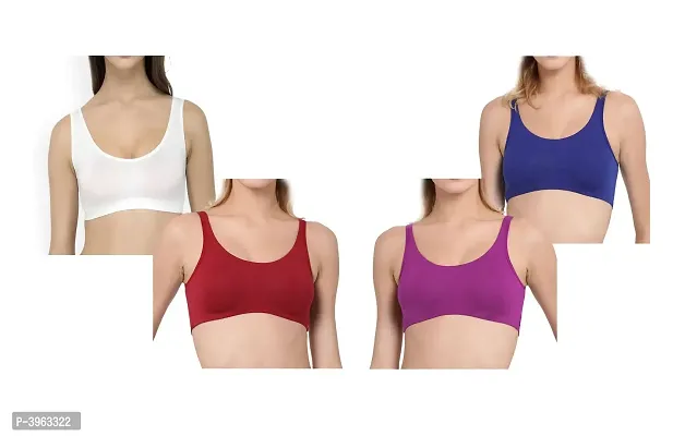 Women's Solid Non Padded Sports Bra (Set of 4)-thumb0