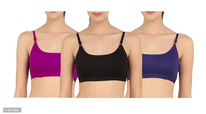 Women's Solid Adjustable Non Padded Sports Bras  (Set of 3)-thumb0