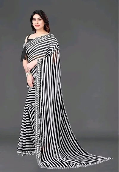 Black and White Sarees with Blouse Piece