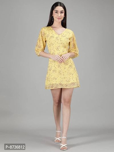 Yellow Floral Ditsy Floral Printed Wrap Dress-thumb0