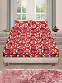 ROMEE 144 TC Premium Floral Modern Style Polycotton Flat Luxurious Beautiful Soft Comfort Designer Floral Pattern 1 Double Size Bed Bedsheet ( 224 cm x 242 cm ) and 2 Pillow Covers ( 43 cm x 68 cm ) - (Red)-thumb1