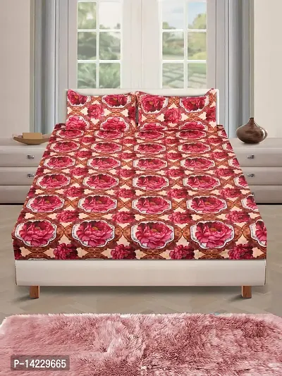 ROMEE 144 TC Premium Floral Modern Style Polycotton Flat Luxurious Beautiful Soft Comfort Designer Floral Pattern 1 Double Size Bed Bedsheet ( 224 cm x 242 cm ) and 2 Pillow Covers ( 43 cm x 68 cm ) - (Red)-thumb2