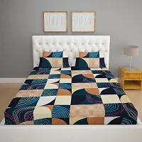 ROMEE Geometric Printed Cotton Bedsheets Double Bed Size Queen - Blue  Beige | Best for Diwali Gift-thumb1