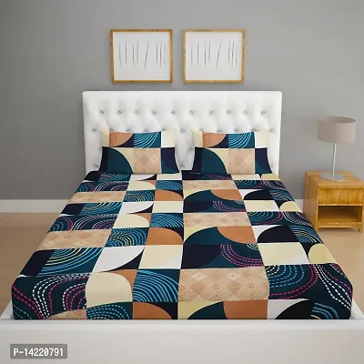 ROMEE Geometric Printed Cotton Bedsheets Double Bed Size Queen - Blue  Beige | Best for Diwali Gift-thumb2