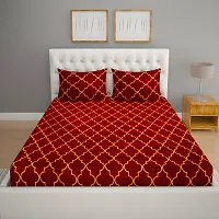 ROMEE Maroon Geometric Printed Cotton Double Bedsheet with 2 Pillow Covers-thumb1