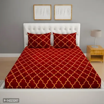 ROMEE Maroon Geometric Printed Cotton Double Bedsheet with 2 Pillow Covers-thumb2