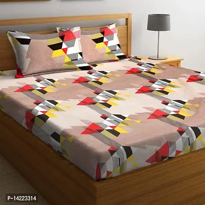 ROMEE 144TC Geometric Printed Cotton Queen size Double Bedsheet with 2 Pillow Covers - Multicolor