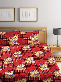 Rome 144TC Teddy Printed Cotton Double Bedsheet with 2 Pillow Covers - Red-thumb1