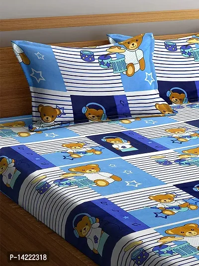 ROMEE 144 TC Premium Kids Print Modern Style Polycotton Flat Luxurious Beautiful Soft Comfort Designer Kids Print Pattern 1 Double Size Bed Bedsheet (224 cm x 242 cm) and 2 Pillow Covers (43 cm x 68 cm) - (Blue  White)-thumb3