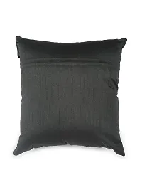 ROMEE Polyester Jute Solid Plain Cushion Cover 16 inch x 16 inch, Set of 5 - Black-thumb2