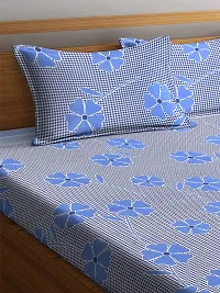 Rome 144TC Floral Printed Cotton Double Bedsheet with 2 Pillow Covers - Blue-thumb2