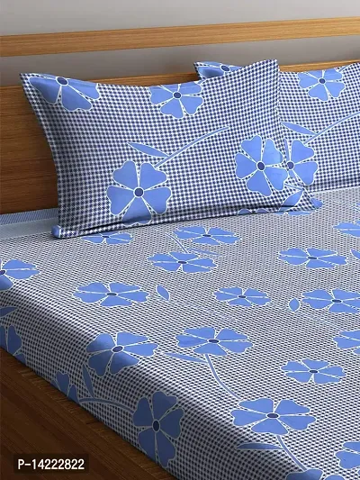 Rome 144TC Floral Printed Cotton Double Bedsheet with 2 Pillow Covers - Blue-thumb3