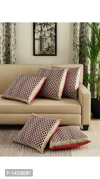 ROMEE Soft Chenille Geometric Throw Pillow/Cushion Covers 16x16 Set of 5 - Maroon