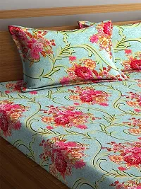 ROMEE 144 TC Cotton Floral Bedsheet for Double Bed with 2 Pillow Covers, Sea Green-thumb1