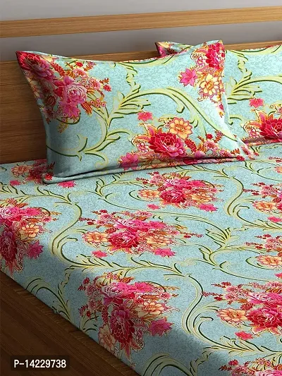 ROMEE 144 TC Cotton Floral Bedsheet for Double Bed with 2 Pillow Covers, Sea Green-thumb2