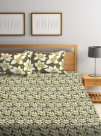 ROMEE 144 TC Premium Floral Modern Style Polycotton Flat Luxurious Beautiful Soft Comfort Designer Floral Pattern 1 Double Size Bed Bedsheet (224 cm x 242 cm) and 2 Pillow Covers (43 cm x 68 cm) - (Green)-thumb1