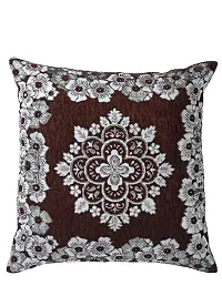 ROMEE Polyester Chenille Floral Cushion Covers 16x16 inch Set of 5 - Brown-thumb1