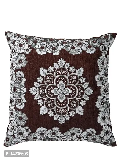 ROMEE Polyester Chenille Floral Cushion Covers 16x16 inch Set of 5 - Brown-thumb2