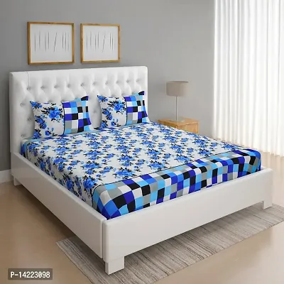 ROMEE Floral Printed Cotton Bedsheets Double Bed Size Queen - White  Blue | Best fopr Diwali Gift