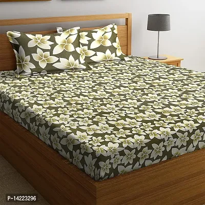 ROMEE 144 TC Premium Floral Modern Style Polycotton Flat Luxurious Beautiful Soft Comfort Designer Floral Pattern 1 Double Size Bed Bedsheet (224 cm x 242 cm) and 2 Pillow Covers (43 cm x 68 cm) - (Green)-thumb0