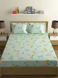 ROMEE 144 TC Floral Printed Bedsheet Double Bed Cotton with 2 Pillow Covers - Light Green | Best for Diwali Gift-thumb1