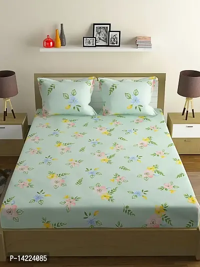 ROMEE 144 TC Floral Printed Bedsheet Double Bed Cotton with 2 Pillow Covers - Light Green | Best for Diwali Gift-thumb2