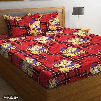 Rome 144TC Teddy Printed Cotton Double Bedsheet with 2 Pillow Covers - Red-thumb0