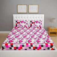 ROMEE Floral Printed Cotton Bedsheets Double Bed Size Queen - White  Pink | Best for Diwali Gift-thumb1