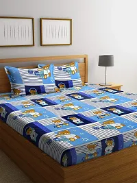 ROMEE 144 TC Premium Kids Print Modern Style Polycotton Flat Luxurious Beautiful Soft Comfort Designer Kids Print Pattern 1 Double Size Bed Bedsheet (224 cm x 242 cm) and 2 Pillow Covers (43 cm x 68 cm) - (Blue  White)-thumb1
