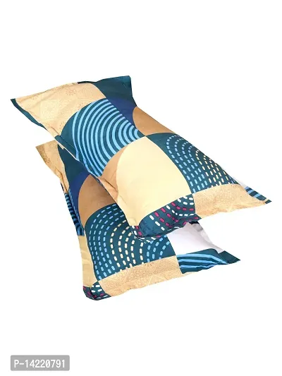 ROMEE Geometric Printed Cotton Bedsheets Double Bed Size Queen - Blue  Beige | Best for Diwali Gift-thumb5