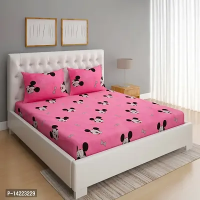 ROMEE Pink Mickey Mouse Printed Cotton Double Bedsheet with 2 Pillow Covers | Best for Diwali Gift