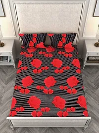 ROMEE 144 TC Floral Printed Cotton Bedsheet for Double Bed with 2 Pillow Covers, Black  Red-thumb1