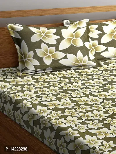 ROMEE 144 TC Premium Floral Modern Style Polycotton Flat Luxurious Beautiful Soft Comfort Designer Floral Pattern 1 Double Size Bed Bedsheet (224 cm x 242 cm) and 2 Pillow Covers (43 cm x 68 cm) - (Green)-thumb3