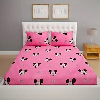 ROMEE Pink Mickey Mouse Printed Cotton Double Bedsheet with 2 Pillow Covers | Best for Diwali Gift-thumb1