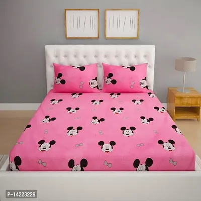 ROMEE Pink Mickey Mouse Printed Cotton Double Bedsheet with 2 Pillow Covers | Best for Diwali Gift-thumb2