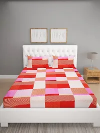 ROMEE Multicolor Check Printed Cotton Double Bedsheet with 2 Pillow Covers | Best for Diwali Gift-thumb1