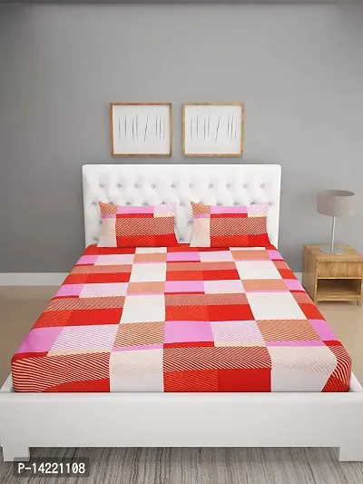 ROMEE Multicolor Check Printed Cotton Double Bedsheet with 2 Pillow Covers | Best for Diwali Gift-thumb2