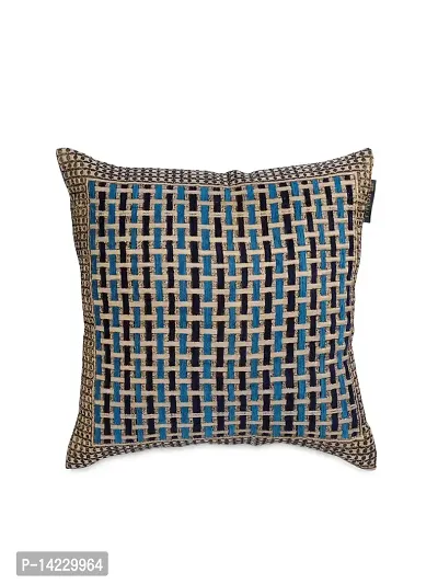 ROMEE Soft Chenille Geometric Throw Pillow/Cushion Covers 16x16 Set of 5 - Turquoise Blue-thumb2